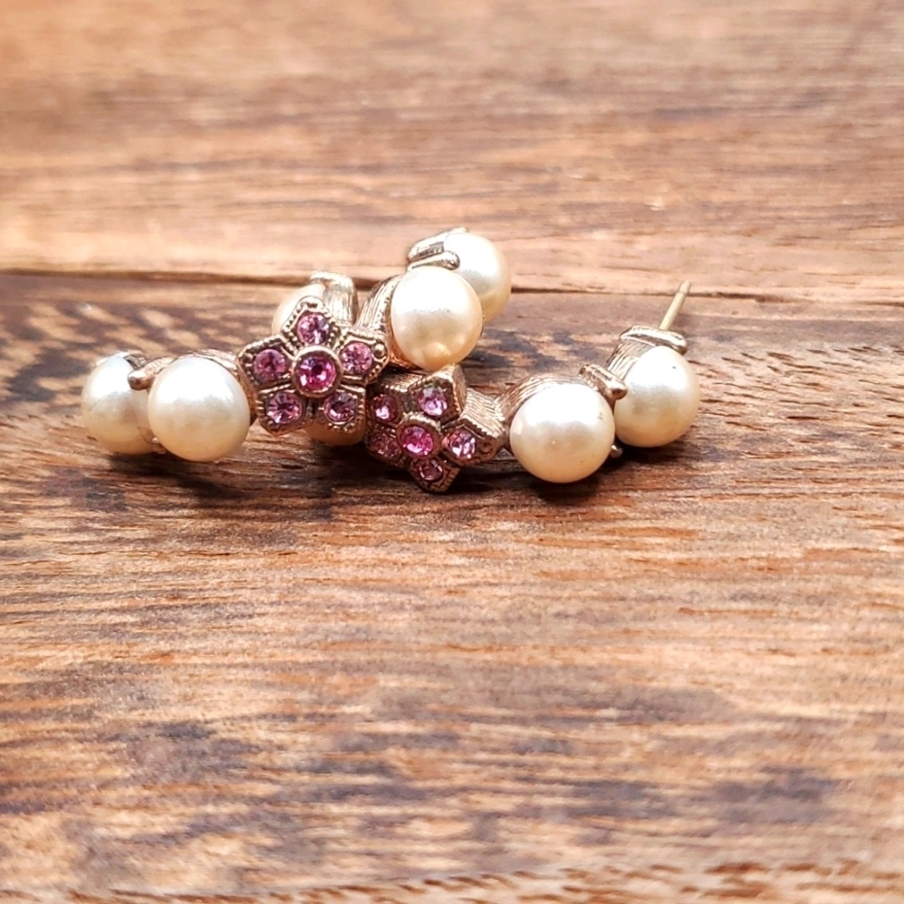 E670 pink starfire crystal pearl‎ earrings